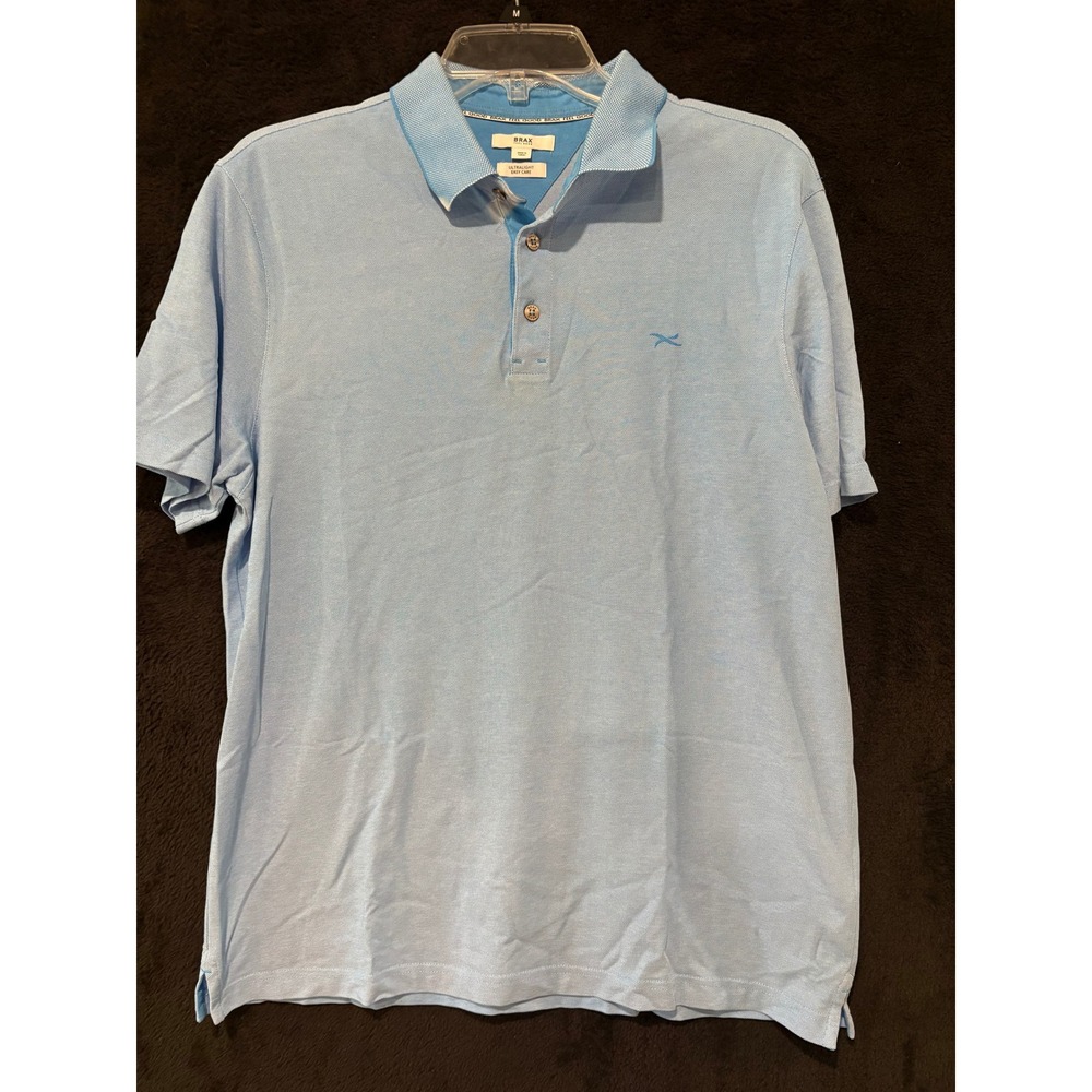 Brax Feel Good Polo Mens Blue Ultralight Easy Care Short Sleeve L XL